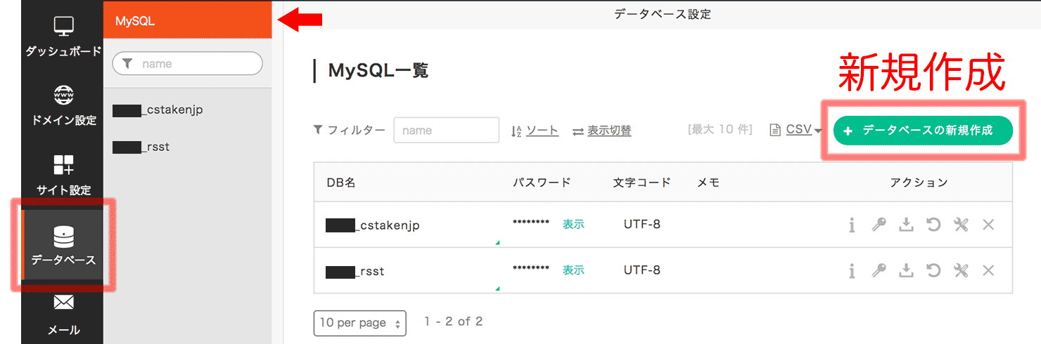 データベースの新規作成